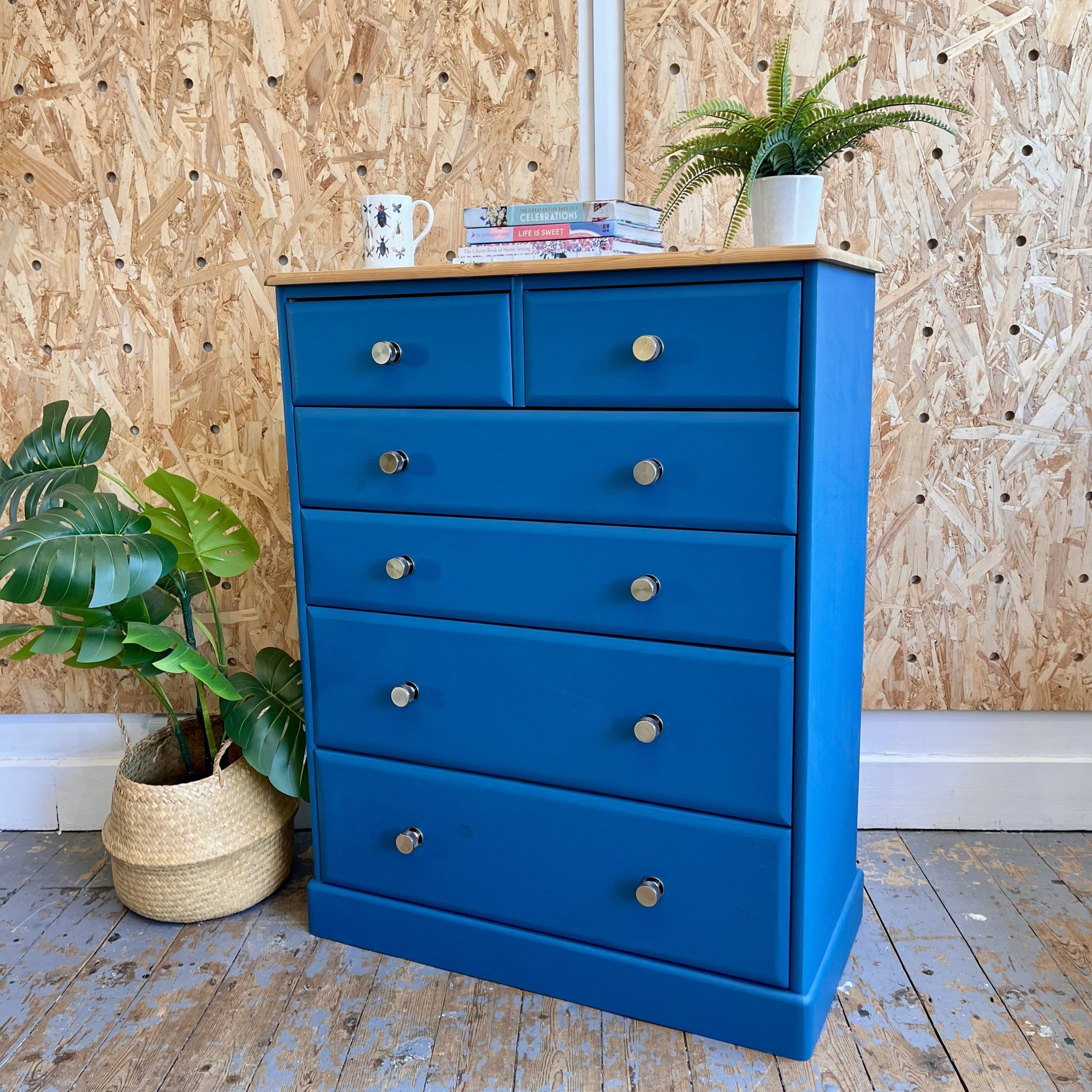 'Rhys' Upcycled Blue Chest of Drawers - Image 3