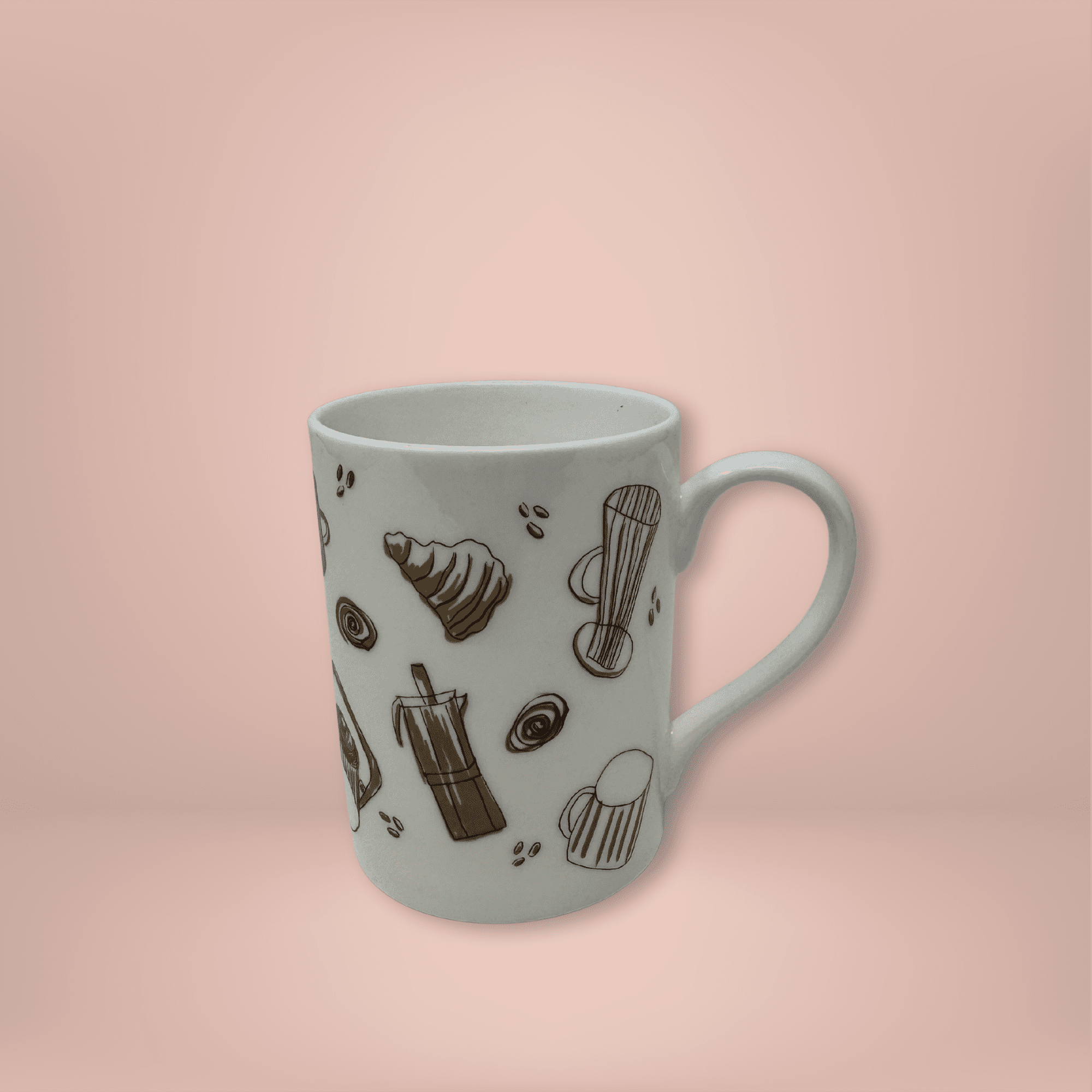 individual mug with bakery inspired print