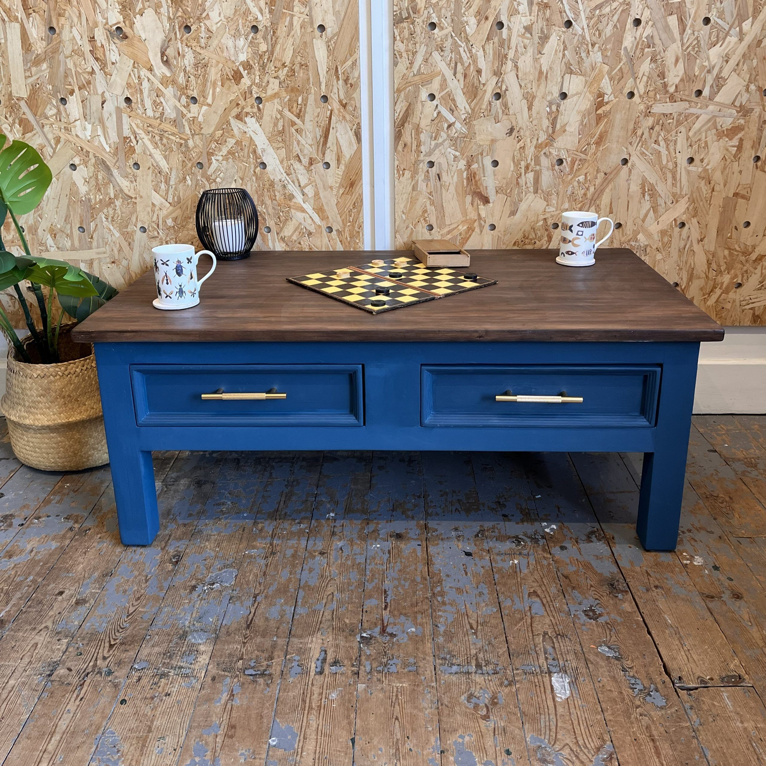 Blue Coffee Table with Walnut varnished top