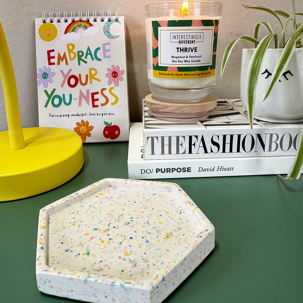 confetti coloured terrazzo hexagon dish