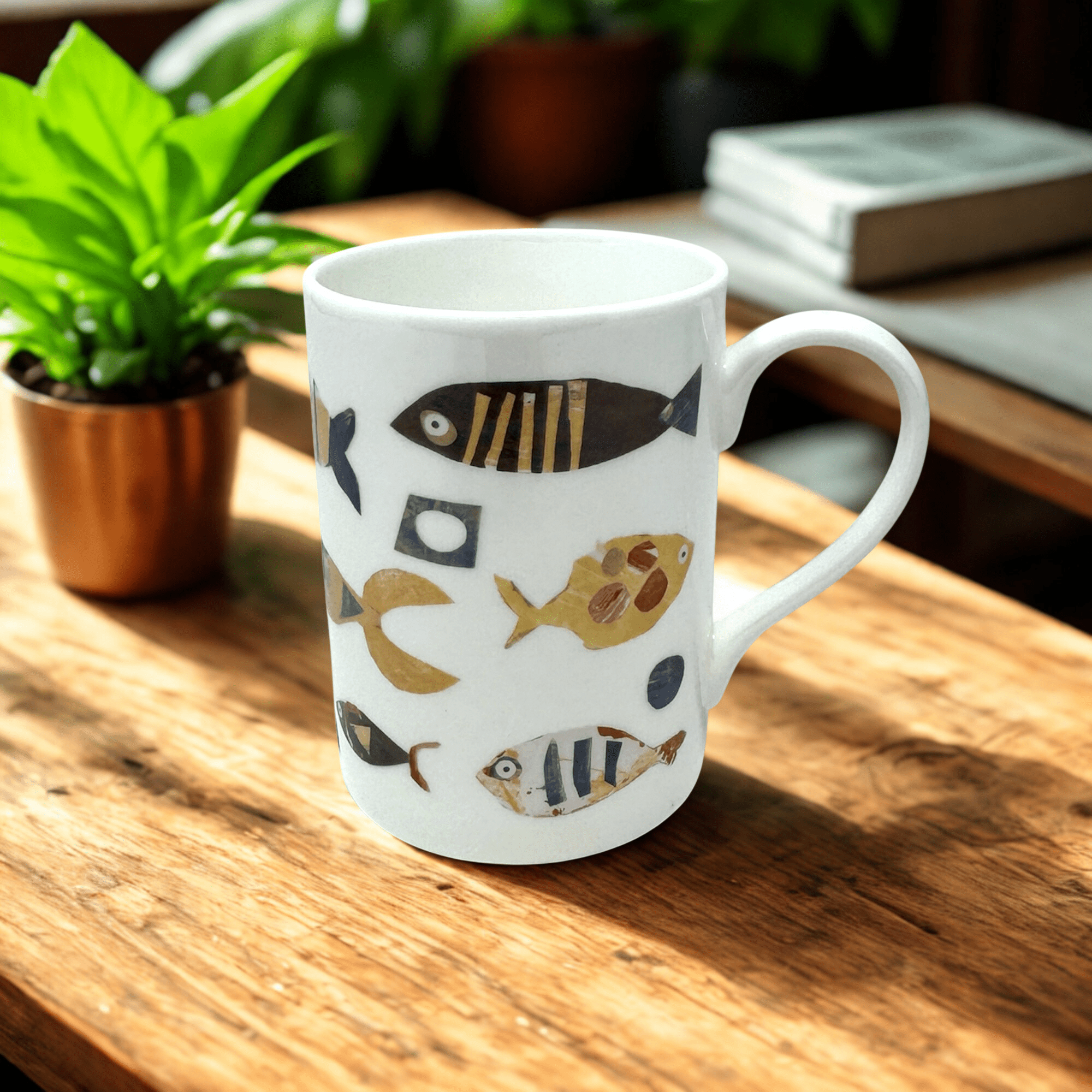 Fish collage print mug