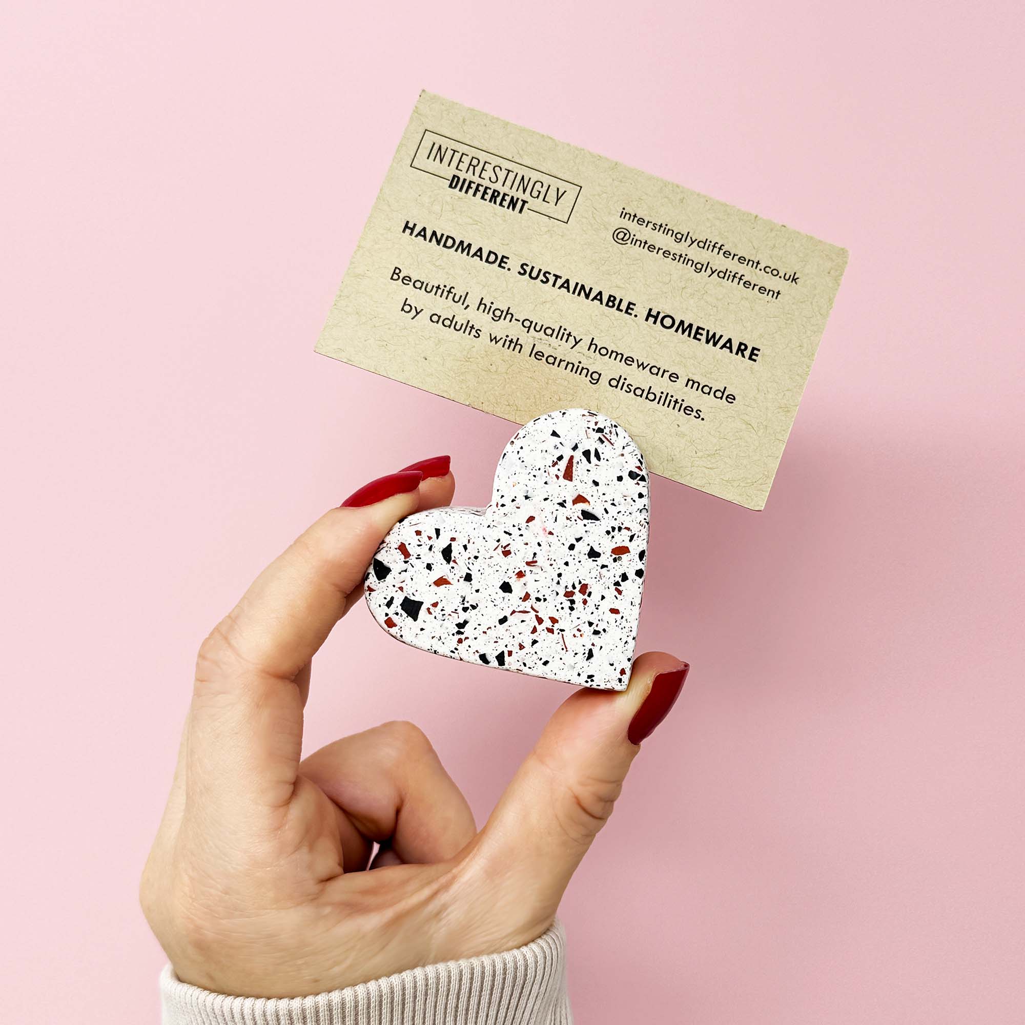 Handmade Terrazzo Heart Place Card Holder