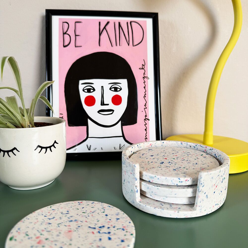 confetti multicoloured terrazzo coaster set