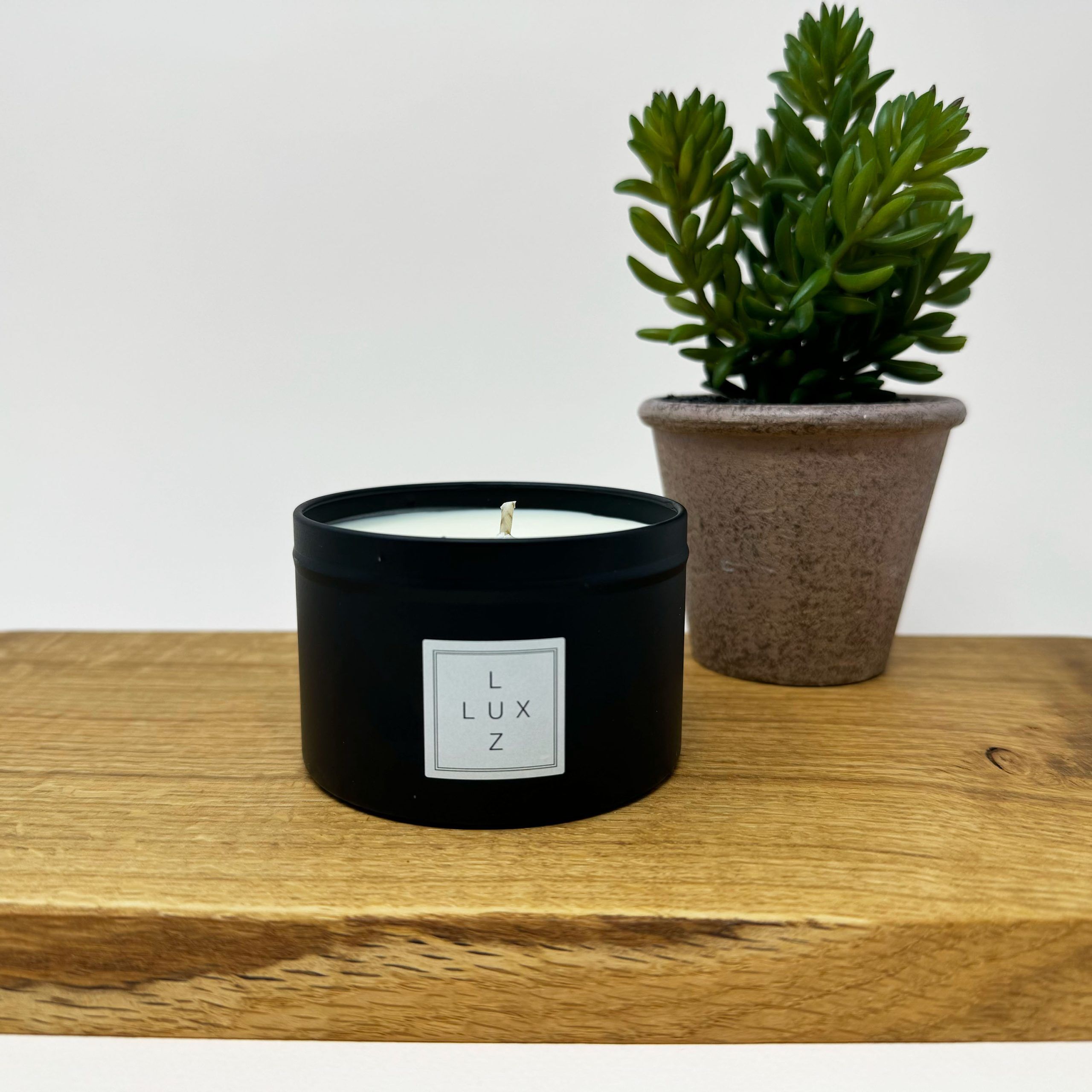 Coconut & Vanilla Matt Black Tin Candle | Lux Luz - Image 3